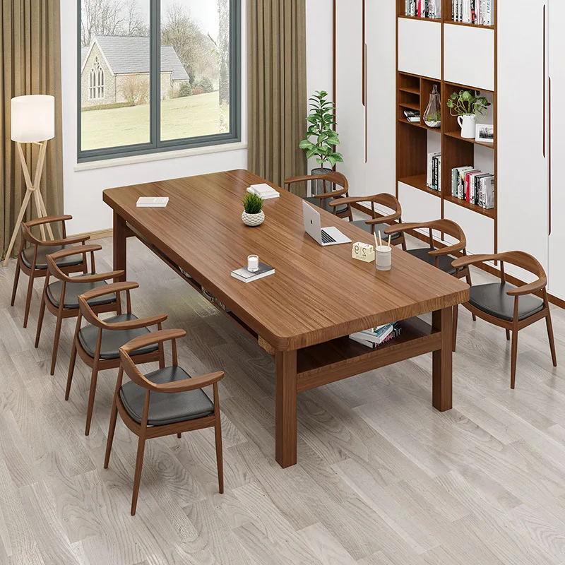 Nordic solid wood double-layer conference table, office staff negotiation training table