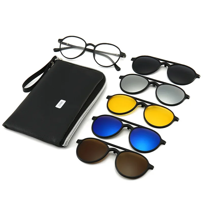 6PCS Magnetic Polarized Clip On Sunglasses Women Men Plastic Frame for Night Driving Sunglasses UV400