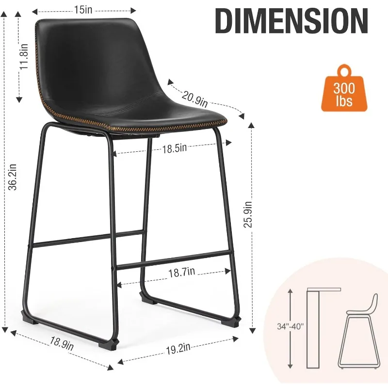 Mesurost-Tabouret de bar en similicuir avec dossier, croustillant, moderne, siège de 26 pouces, recommandé, comptoir, ensemble de 4