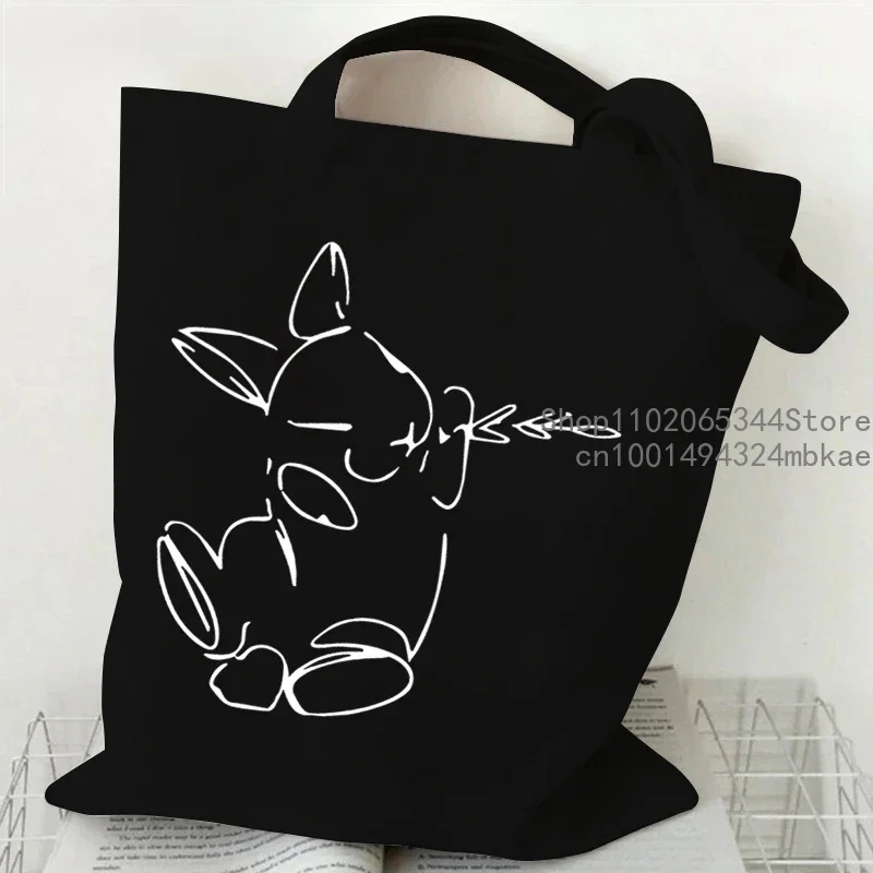 Cute Rabbit Pattern Canvas Tote Bag Women Men Cartoon Bunny Portable Shopping Bag Fashion Large Capacity Teen Daily Handbags