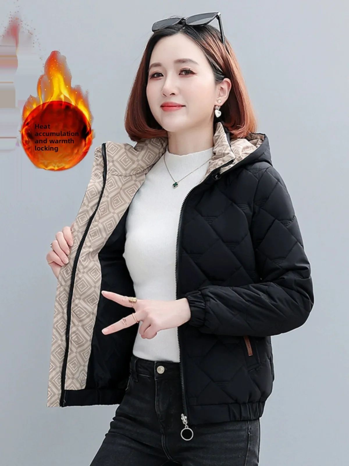 Chaqueta corta de plumón para mujer, abrigo cálido de invierno, talla grande, abrigo esponjoso, adelgazante, grueso, con cier...