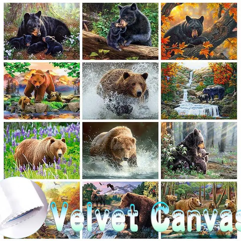 5D Velvet Canvas Diamond Painting Cross Stitch Animal Full Square Diamond Embroidery Bear Sale Mosaic Home Decoration