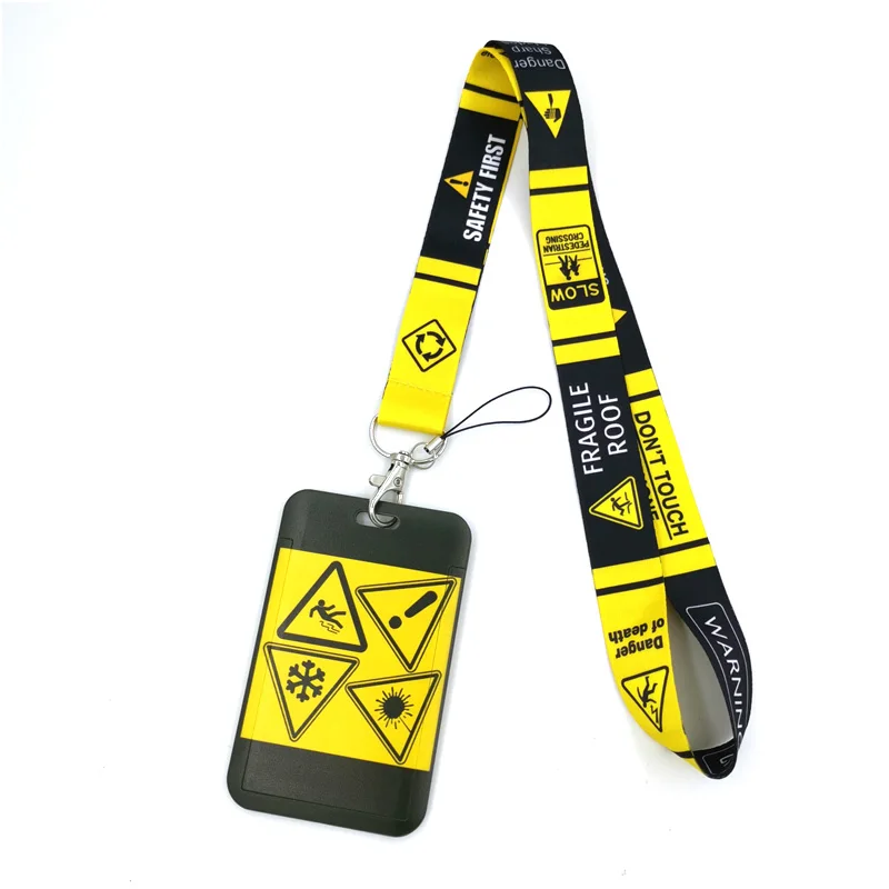 Caution Warning signs Creative Lanyard Card Holder Student Hanging Neck Phone Lanyard Badge Subway Access Card Holder Accessorie