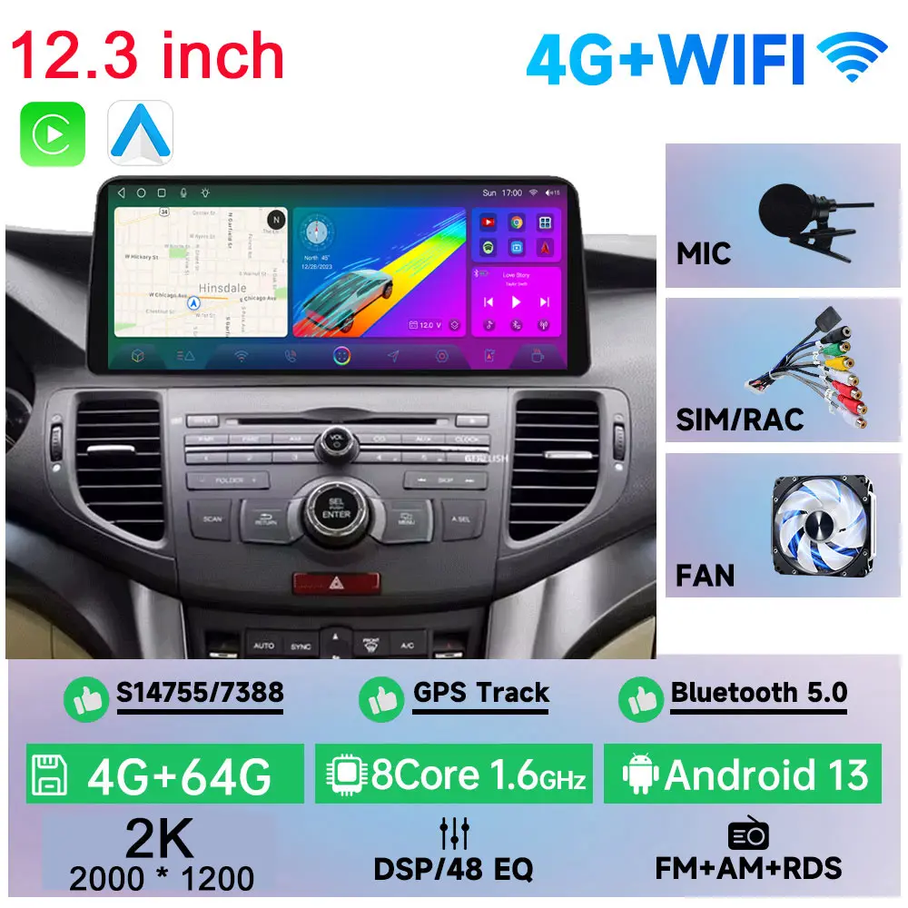 For Honda Accord 8 Spirior / Acura Tsx 2008 2009-2013 Android 13 Carplay Car Radio Multimedia Player GPS Auto，2K 12.3inch 8 core