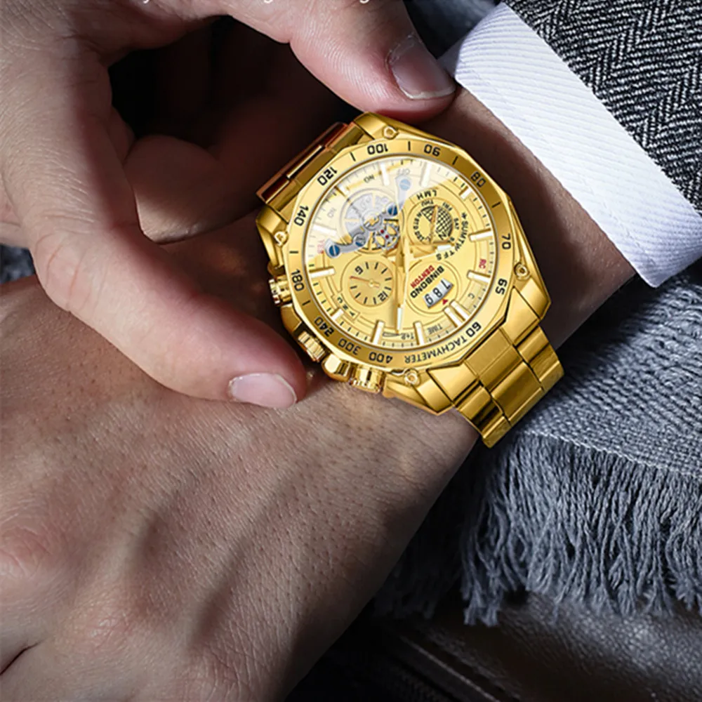 BINBOND 4750 موضة رجال الأعمال ساعة كوارتز ثلاثة عين ستة إبرة كرونوغراف مقاوم للماء ضوء الليل التقويم ساعة كوارتز