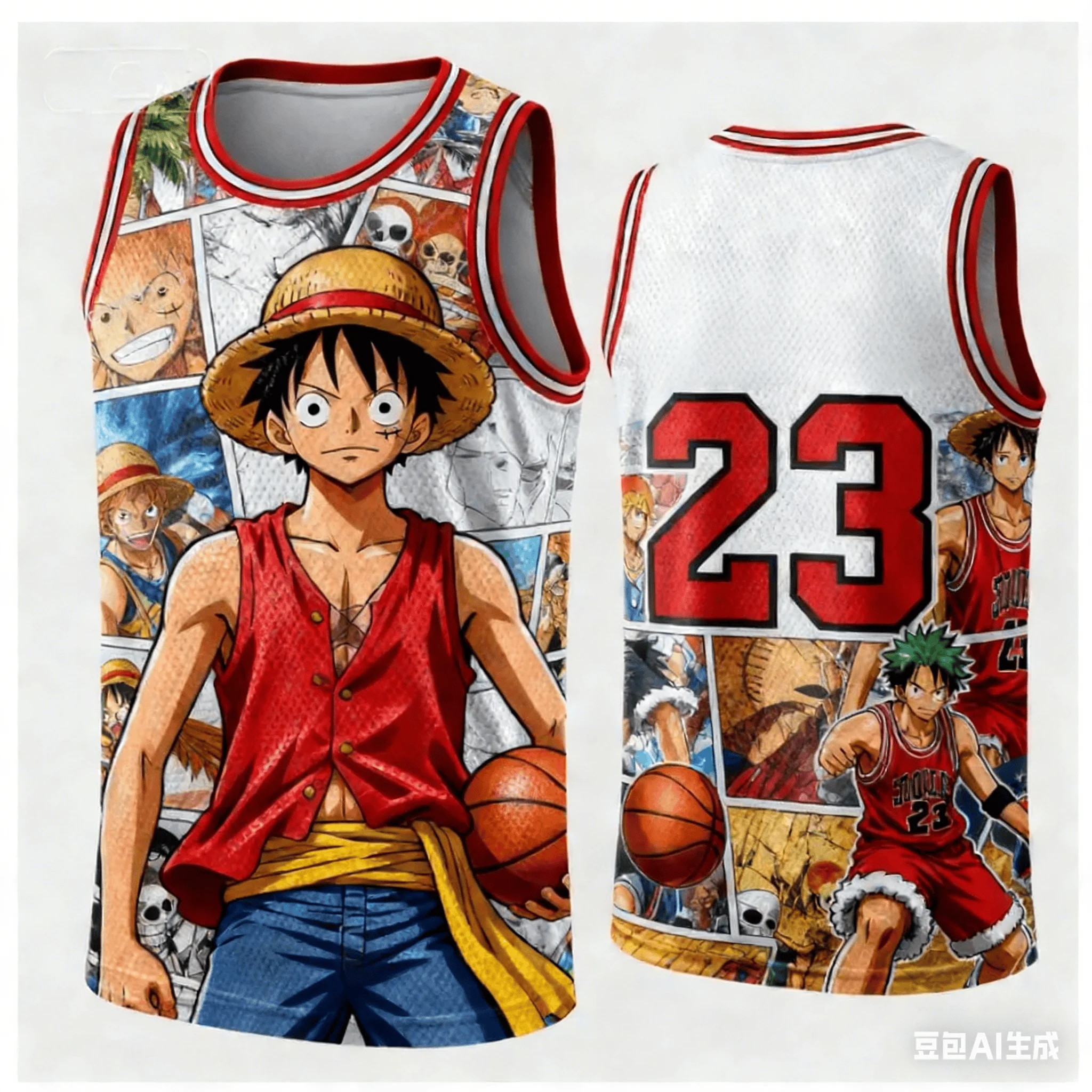 Gilet de basket-ball Luffy une pièce, # 23, Coupe ample imprimée en 3D, respirante, à séchage rapide, sans manches pour le sport et les loisirs