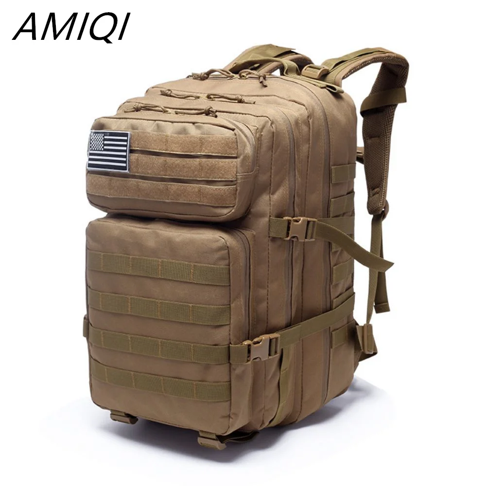 AMIQI Large Capacity Backpack Molle Rucksack 3P Men Outdoor Hiking Camping Waterproof Bag Camping Equipment Blac