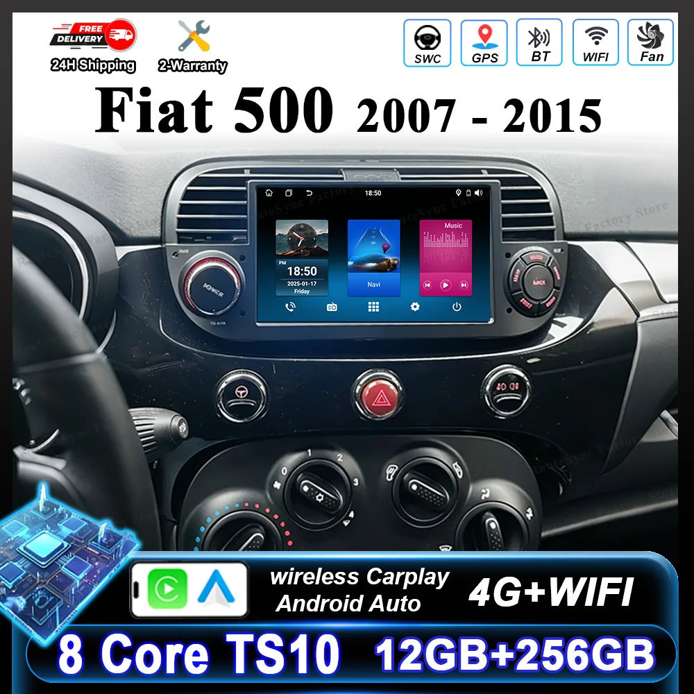 Android Car Stereo Radio For Fiat 500 2007-2015 Auto Multimidia Player GPS Navigation Carplay Car High-Performance CPU NO 2DIN