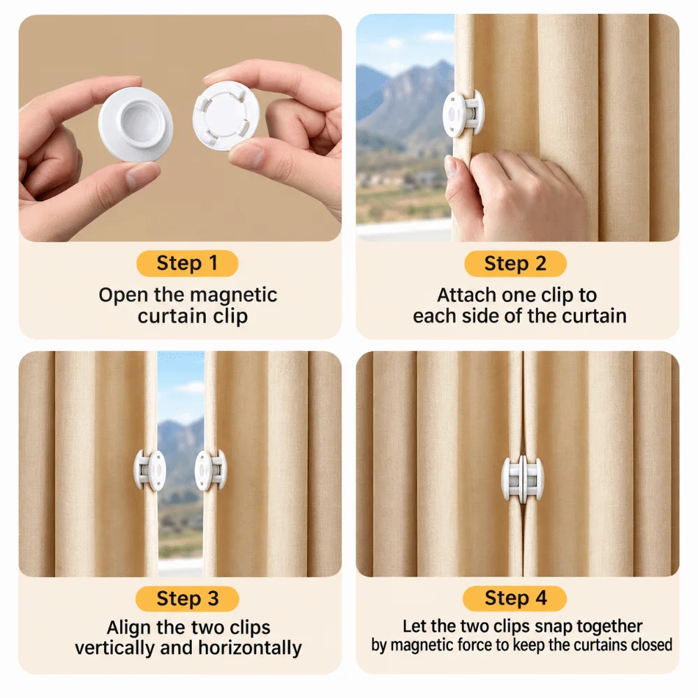 ABS Magnetic Curtain Closure Clips No Drill Anti-Leak Light Curtain Light Blocking Fasteners Curtain Gap Stoppers