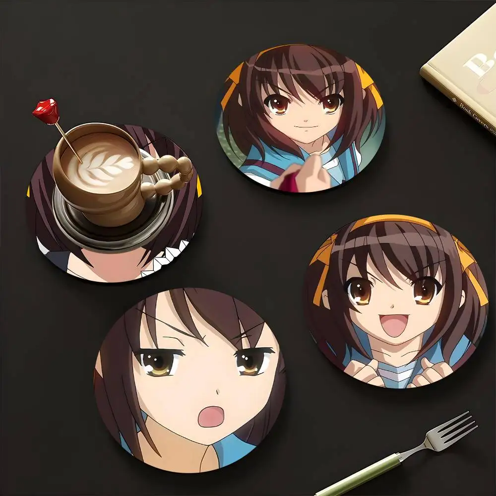 1pc Haruhi Suzumiya Anime Characters Wooden Coaster Colour Printing Cup Mat Home Desk Decoration Gifts