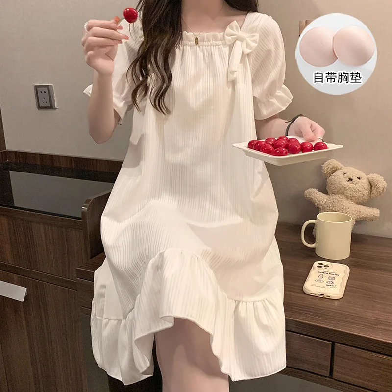 

Nightgowns Women's Clothing Summer Short Sleeve Chest Pads New Thin Home Loose Casual High Quality Affordable Cool Skinny Sweet