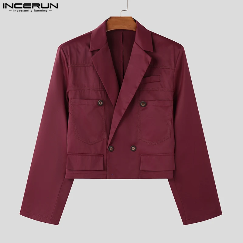 Handsome New Mens Tops INCERUN 2024 Casual Solid All-match Line Cropped Design Suit Stylish Male Loose Long Sleeved Blazer S-5XL