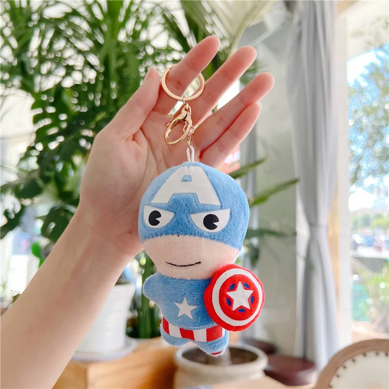 12cm Marvel Spiderman Hulk Iron Man Thor Plush Keychain Cute Cartoon Stuffed Doll Car Keyring Kawaii Backpack Pendant Decor Gift