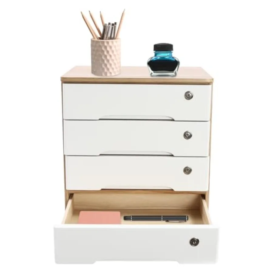 

4-Tier Desk Organizer with Lockable Drawers 8 Keys Wooden Desktop Storage Box Categorized Storage Desktop File Cabinet Wood Col