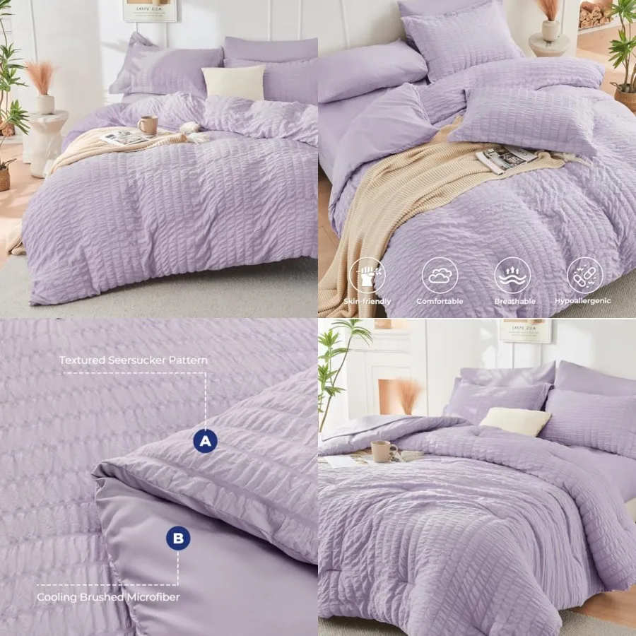 

Queen Comforter Set Seersucker 7 Pieces, All Season Luxury Bed in a Bag for Bedroom, Bedding Set with Comforters, Sheets, Pillo