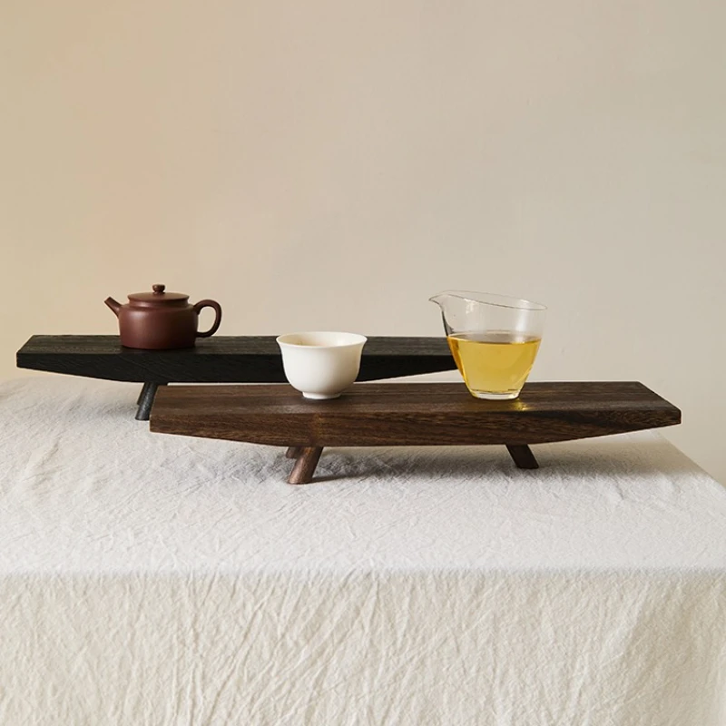 Carbonized Wood Tray Living Room Homestay Solid Wood Decorative Tray Candle Holder Plate Farmhouse Three-Leg Serving Plate