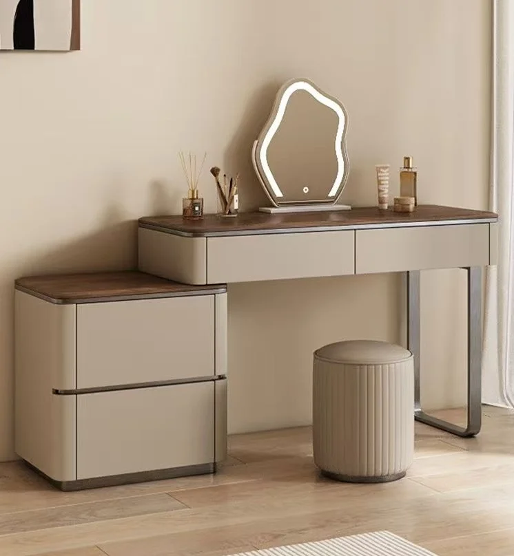 Modern Simple Makeup Vanity LED-Lighted Dresser With Mirror Metal Storage Dressing Desk For Bedroom Hotel Home Apartment
