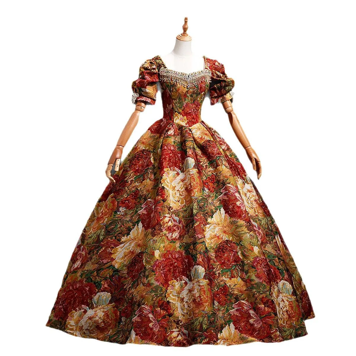 European Monet Oil Painting Retro Court Style French Print Dress Annual Meeting Drama Birthday Party Performance Dress Robe Fête
