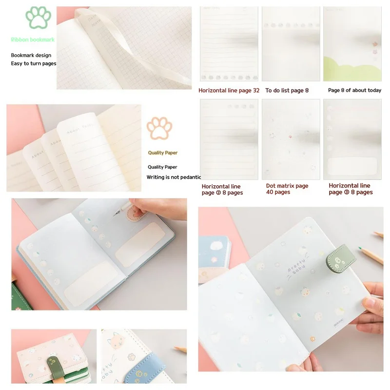 Cute Cat Pu Leather Magnetic Buckle Student Notebook Diary Schedule Planning Agenda Diary Pu Leather Cover Memo Notebook