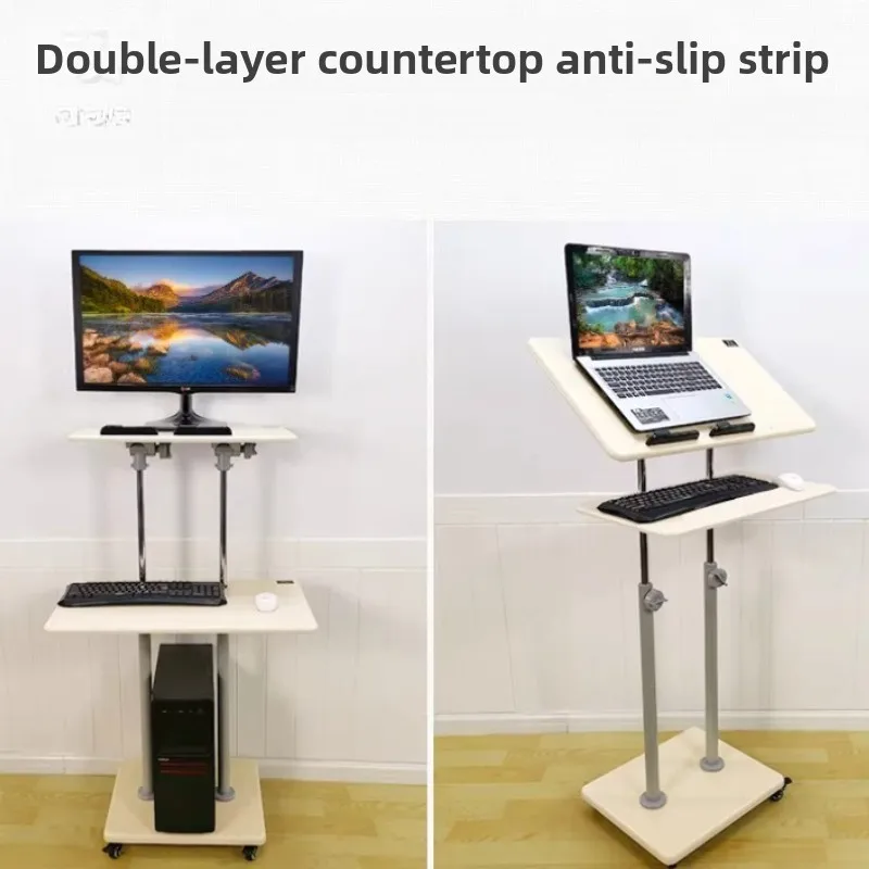 

Standing Lifting Computer Desk,Movable Laptop Table,Live Stream Desk,Tilt Workbench-Mute Wheels,Brake,Dual Use