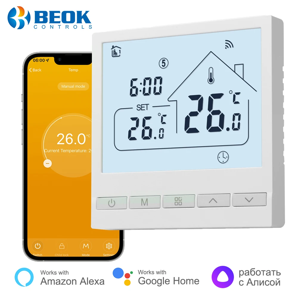 Beok Tuya Wifi Smart Thermostat For Floor Heating  Gas Boiler Room Temperature Controller Programmable Works with Alexa Google