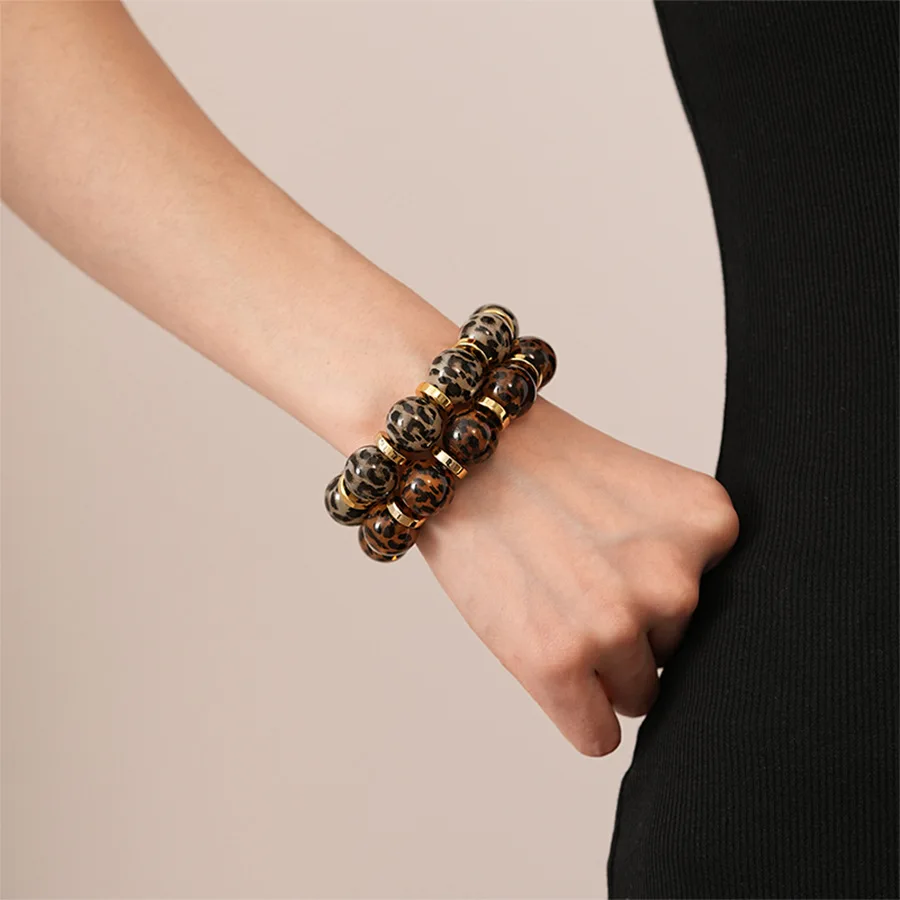 

Vintage Leopard Print Acrylic Beaded Stretch Bracelet For Women Minimalist Niche Elegant High-Grade Geometric Female Jewelry
