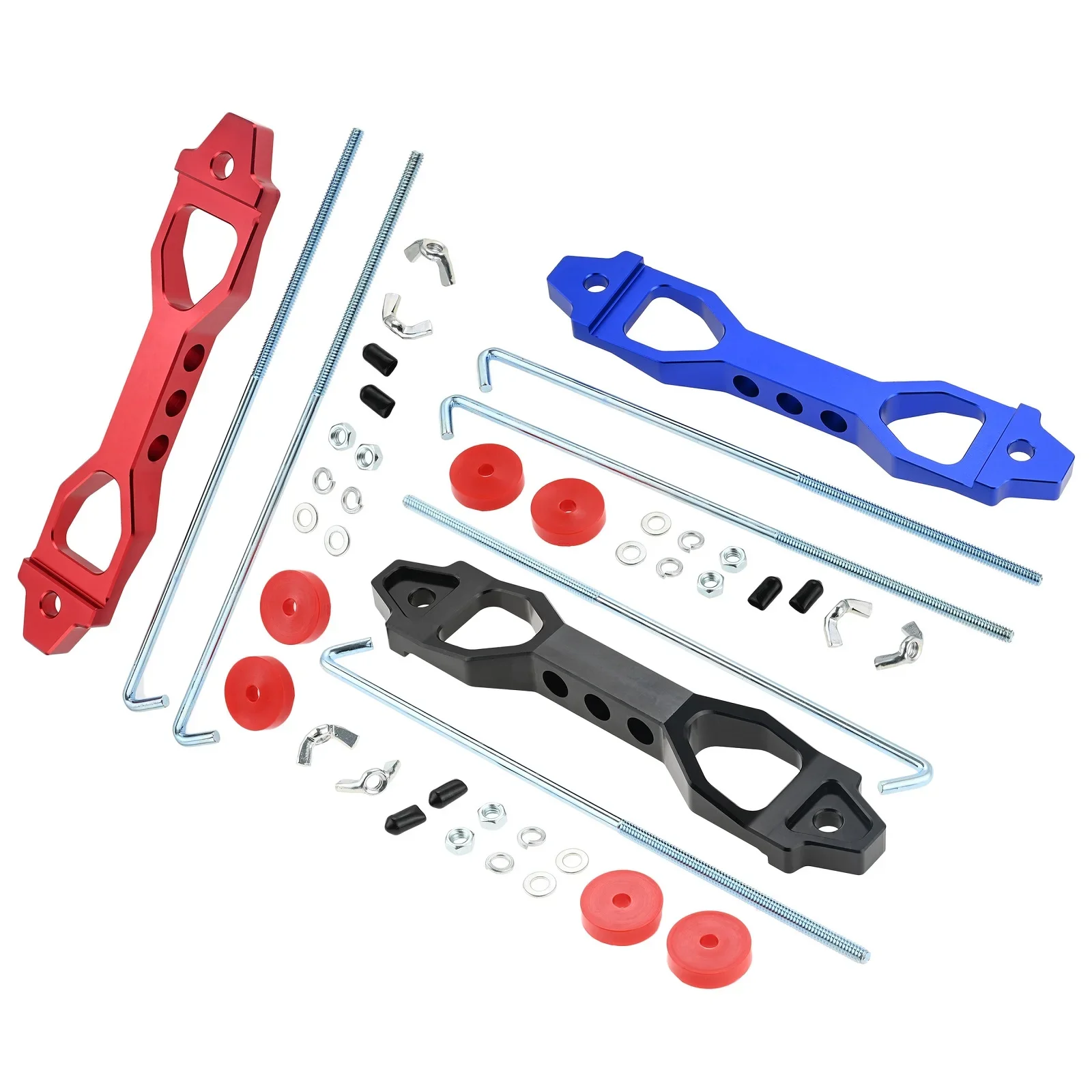

Universal Heavy Duty Aluminum Alloy Car Battery Tie Down Bracket Brace Holder Fasten Clamp with 10 Inch Stainless Steel J Bolts