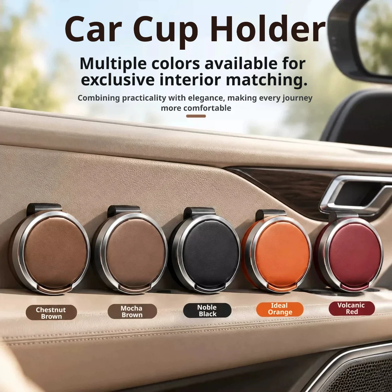 Foldable Car Door Cup Holder for Fiat 500, Panda, 600, 500L; Hidden In-Car Drink Holder, Can Hold a Coffee Cup