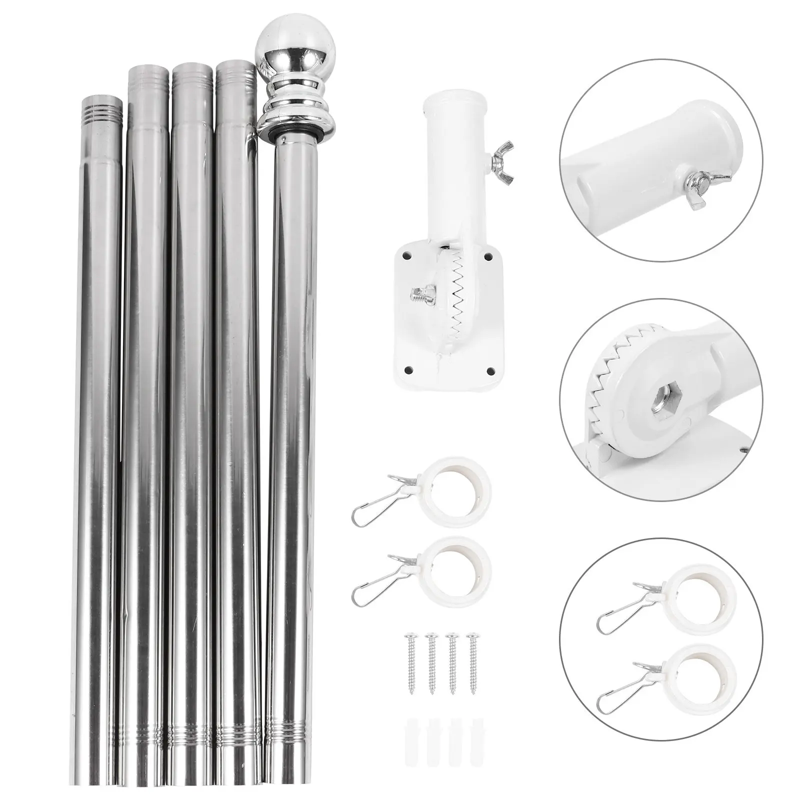 1Set 1.8m Adjustable Alloy Flagpole Kit Rotating Flag Pole Wall Mount Yard Roof Truck Bracket Weatherproof Rustproof Indoor