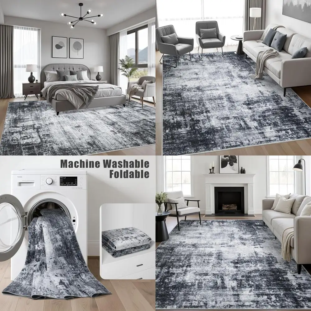 

Modern Abstract Area Rug, 6x9, Washable, Soft, Thin, Non-Slip, Stain Resistant Carpet for Living Room, Bedroom, Dining Area, and