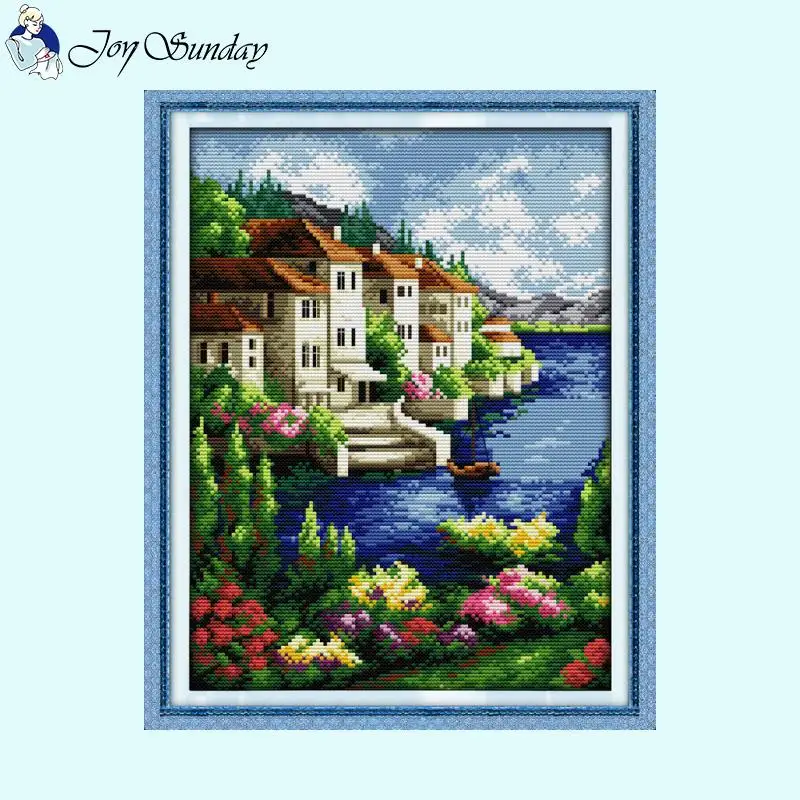 Venice Water City Scenic Series Count Cross Stitch Kits 14ct 11ct White Cloth Printed Fabric Embroidery Set DIY Home Decor Gifts