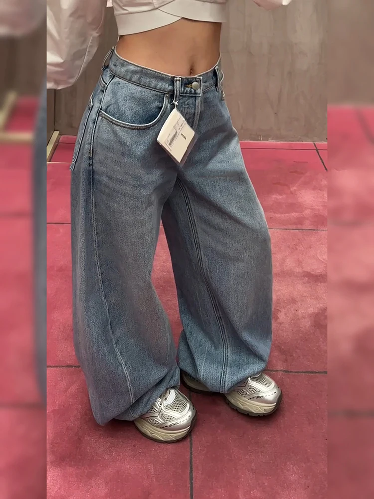 

Cool Girl Casual Street Jeans Pants Women's Letter Embossed Design Straight Wide Legs Jeans Personalized Trousers