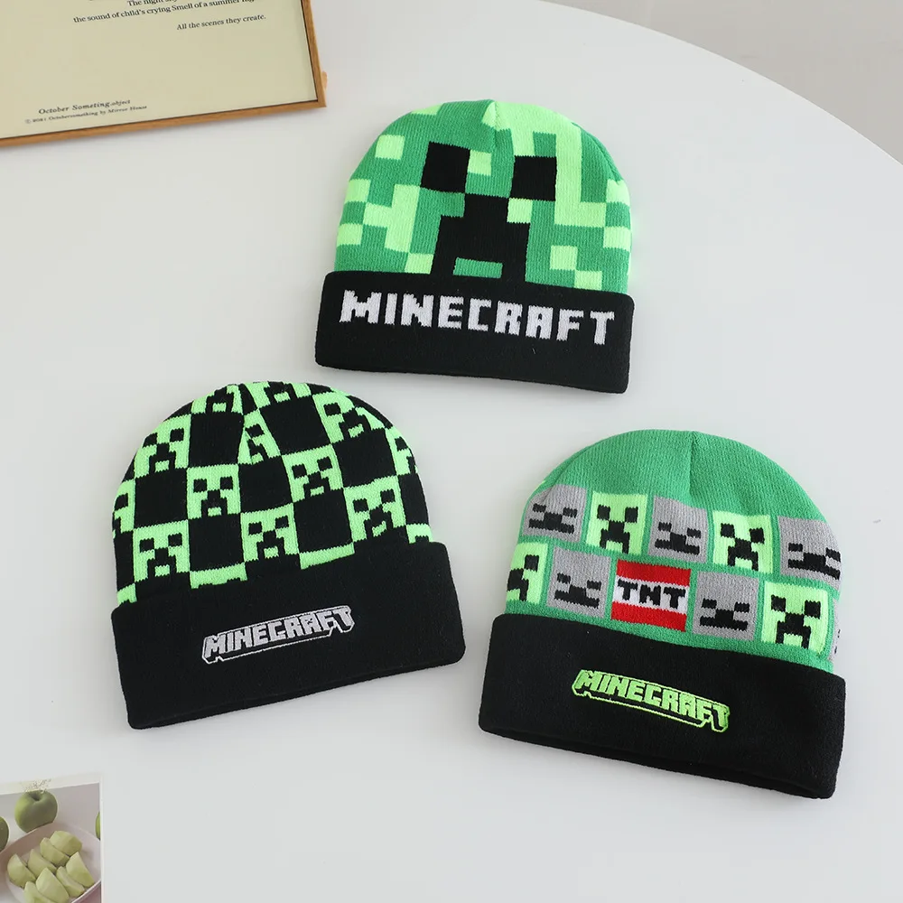 

New Popular Games Minecrafts Theme Knitted Hat for Boys and Girls Warm Cartoon Hoodie Cold Hat Holiday Gifts