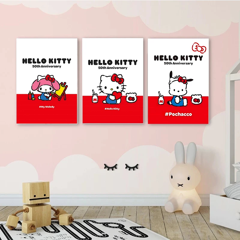 MINISO Sanrio Hello Kitty 50th Anniversary Cute Figure Poster stampe pittura murale camera da letto soggiorno Wall murale Decor Cuadros