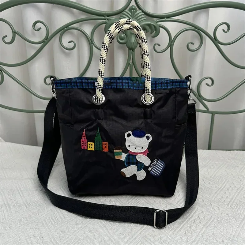 Bolsa Feminina Popular Japonesa com Bordado de Urso, Bolsa de Mão, Sacola, Bolsa Transversal Casual para Computador