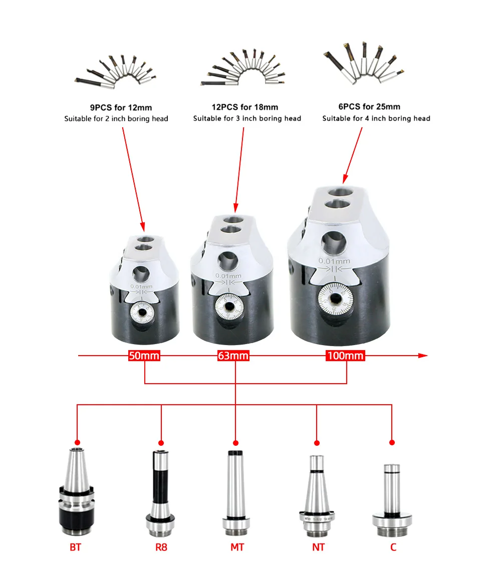 Oloy F1 Boring Hole Boring Bar Set Tungsten Carbide Bar Boring Head MT2 MT3 R8 BT NT Boring Bar Set Boring Device F1 Boring Tool