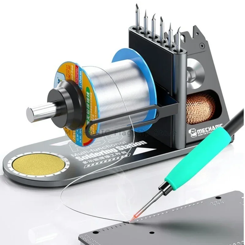 MECHANIC RS5 soporte multifuncional para soldador de soldadura, agujero de colocación de punta de hierro, almohadilla de esponja, estante de colocación de alambre de estaño