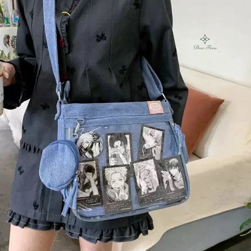 Y2K Cute Denim Ita Bag Women Fashion Crossbody Bag Harajuku Girls Transparent Shoulder Bag Lady DIY Badge Totebag Lolita Handbag view 4