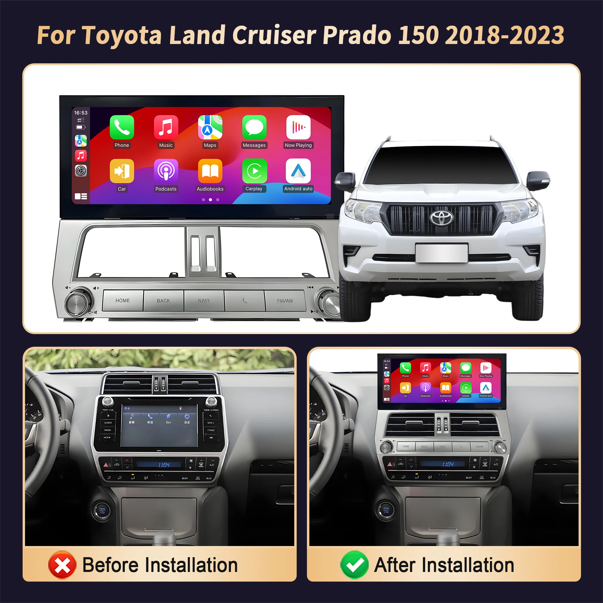 12.3 بوصة راديو السيارة أندرويد 14 لتويوتا لاند كروزر برادو 150 2018-2023 اللاسلكية BT Carplay الوسائط المتعددة شاشة تعمل باللمس #2