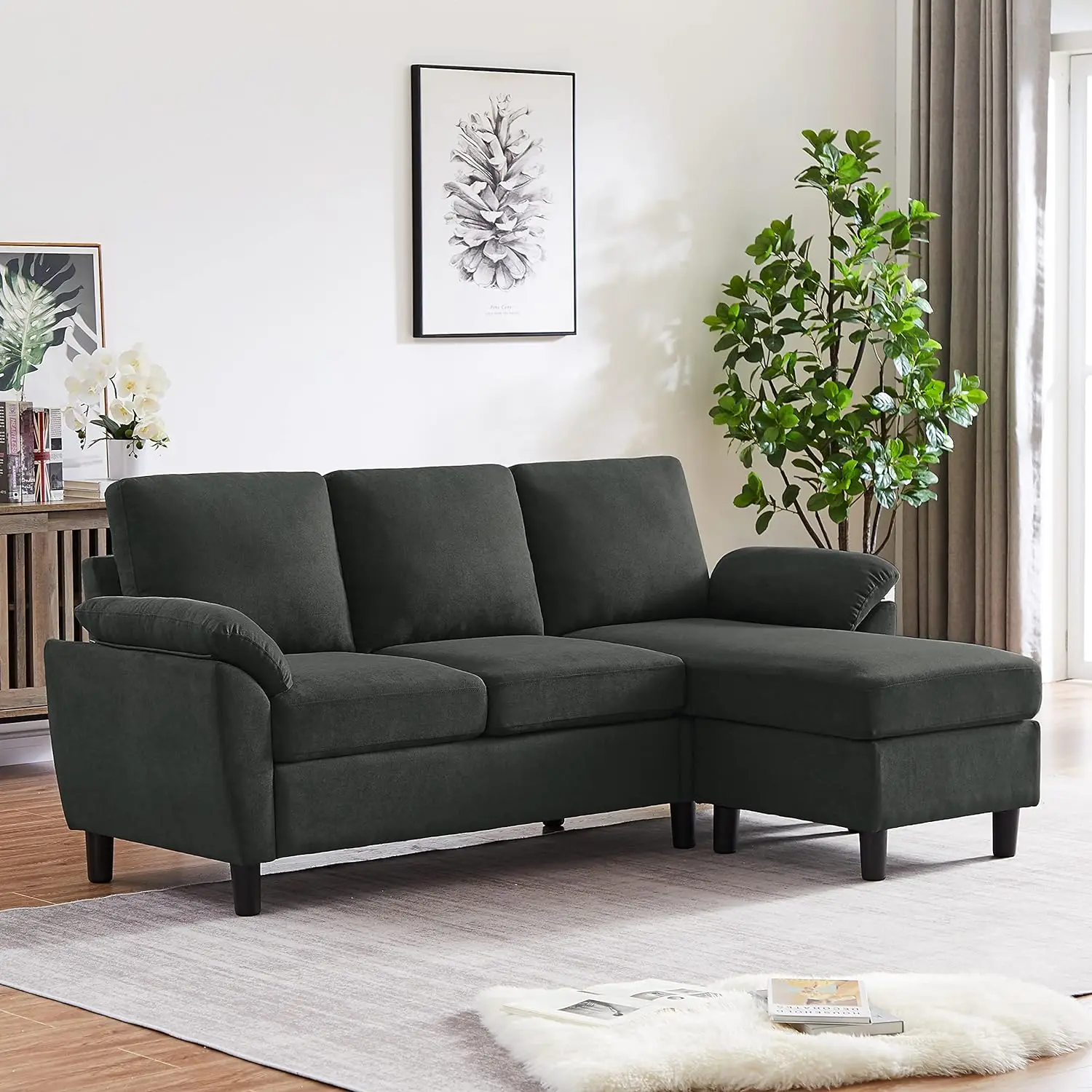 

79" Convertible Sectional Sofa, Small L Shaped 3 Seat Couch with Reversible Chaise, Modern Linen Fabric Couches for Living Room