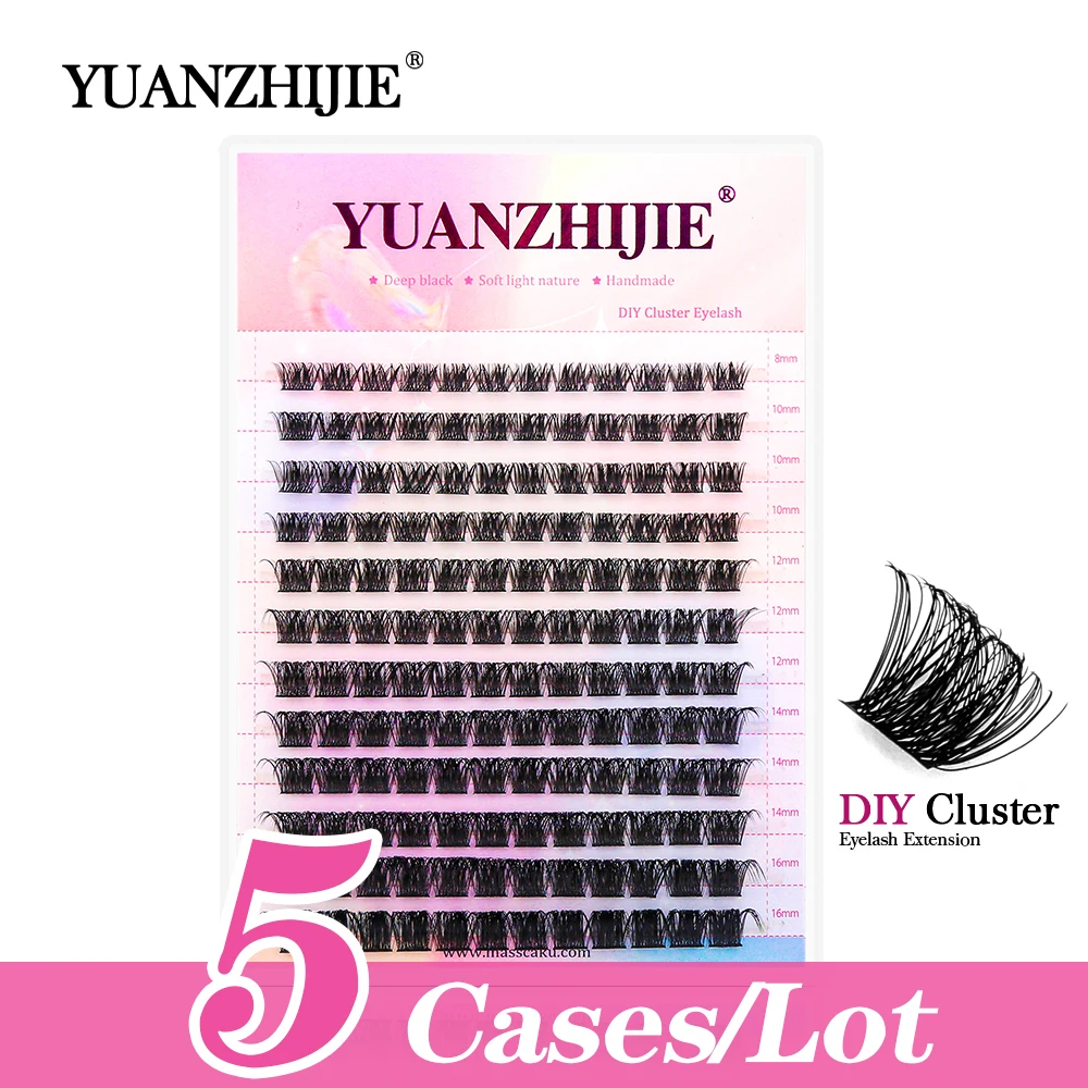 

YUANZHIJIE 5Cases/Lot DIY Makeup 144 Bunches Eyelash DIY Clusters Eyelash Extensions C/D Curl 8-16mm&Mixed Segmented Lashes