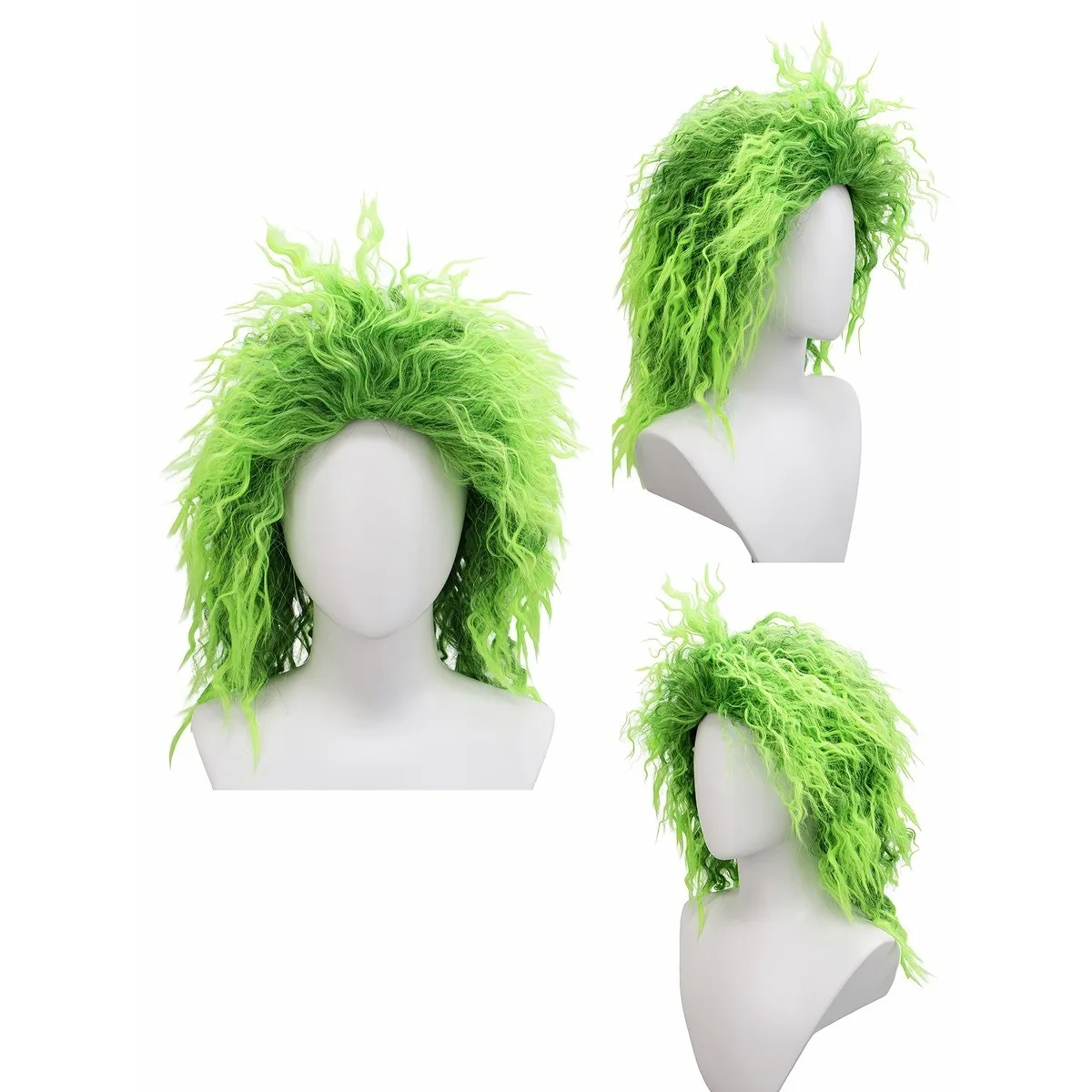 Fluoreszierend grüne, flauschige, kleine Roll-Perücke mit Blasenoberfläche aus Synthetik | Halloween Groteskes Thema Cross-Dressing Lustiges Cosplay – Detail 9