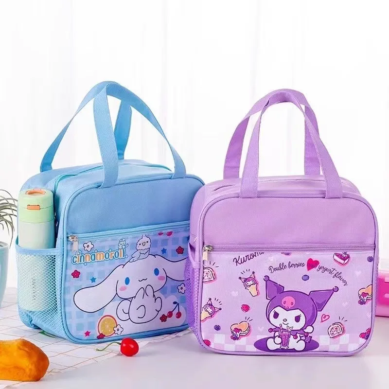 Bolsa de almuerzo con patrón de dibujos animados de Cinnamorolls Kuromis para niños, bolsa de mano aislada, bolsas de almuerzo portátiles para estudiantes