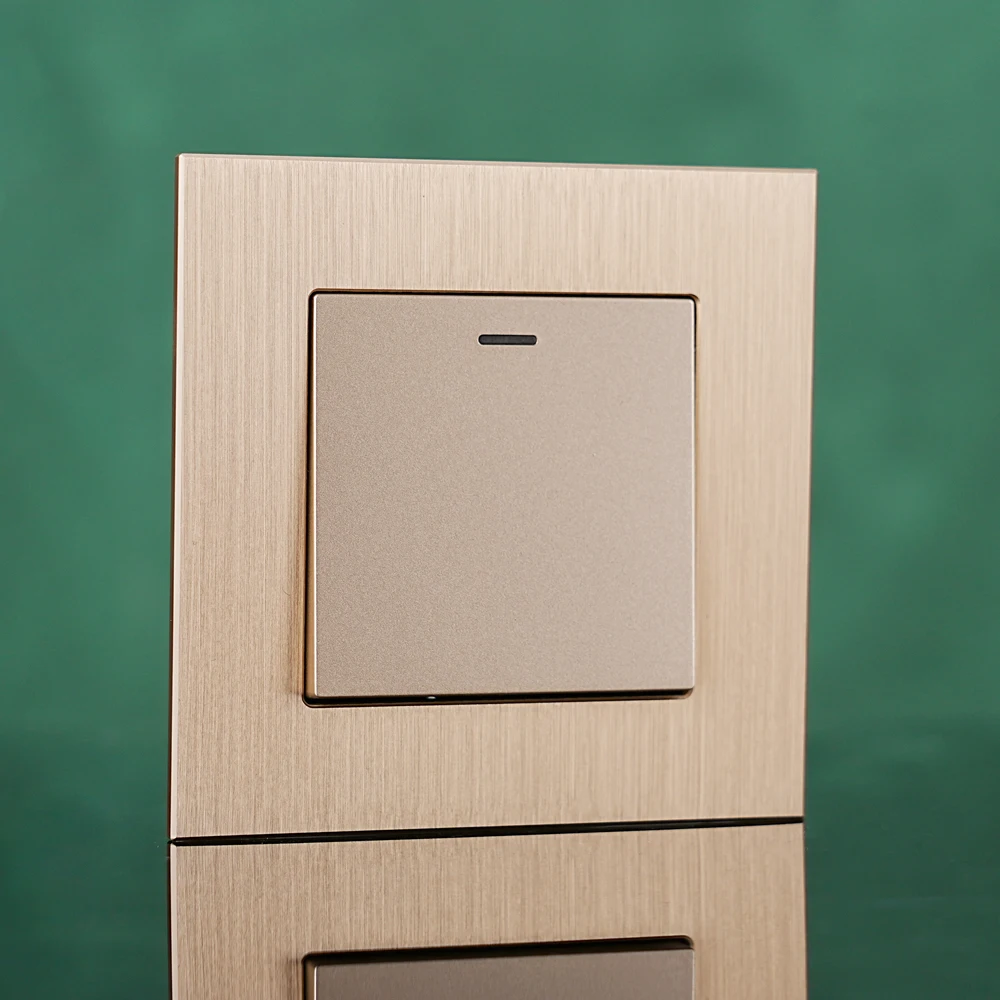 EU standard 86*86mm switch Aluminum brushed panel LED light switch One switch single control double control wall switch CE Rohs