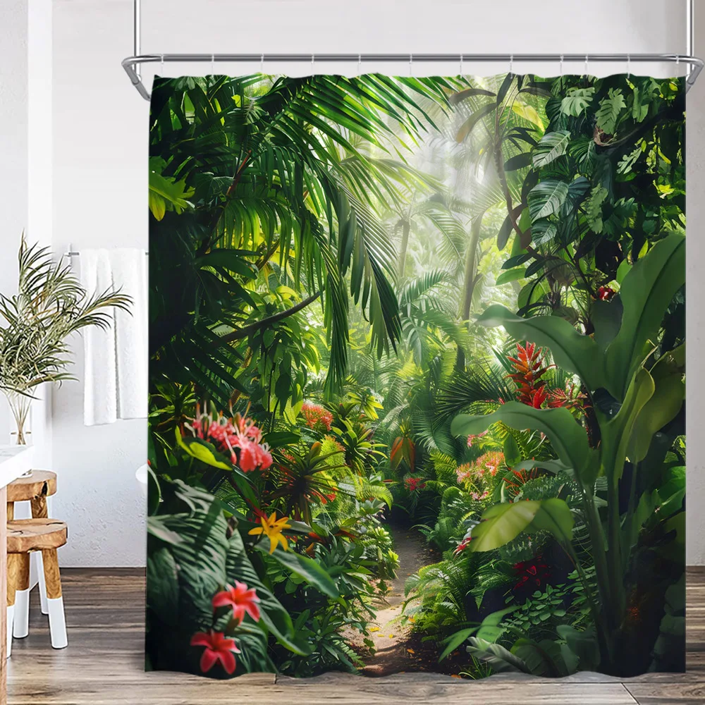 

Занавеска для душа с изображением природного пейзажа сада, зеленых лоз, цветов и растений, современный декор для ванной комнаты, полиэстеровая занавеска для ванны
