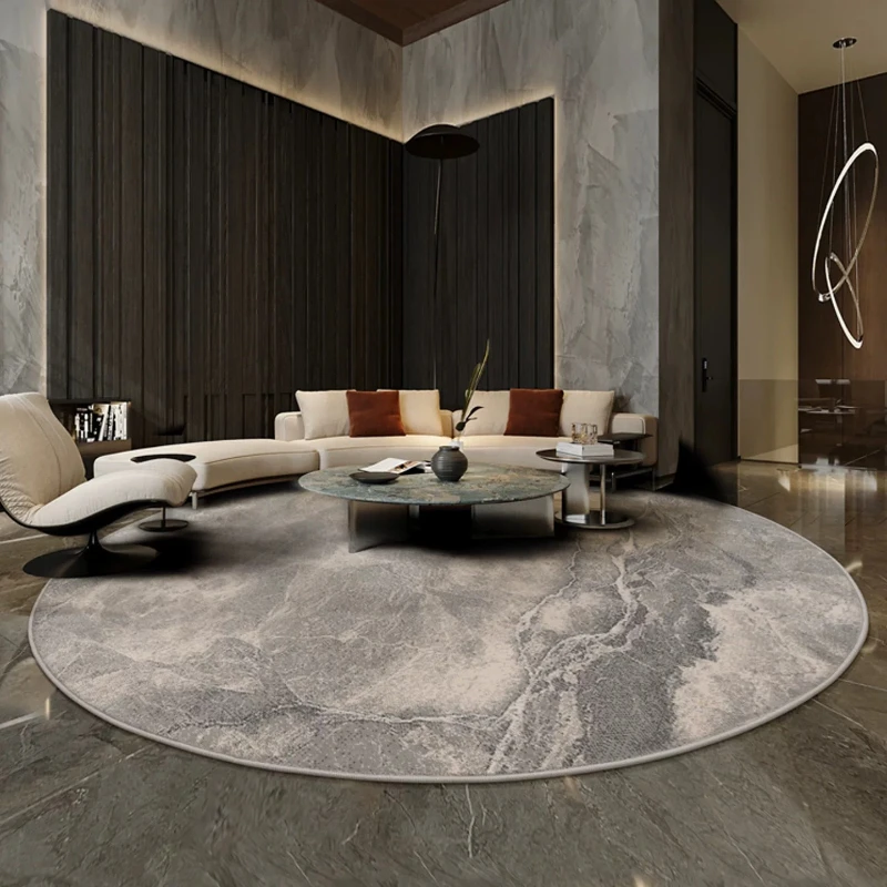 Italian Style Carpets for Living Room Light Luxury Bedroom Decor Carpet Grey Marble Bedside Round Rug Soft Home Thick Floor Mat