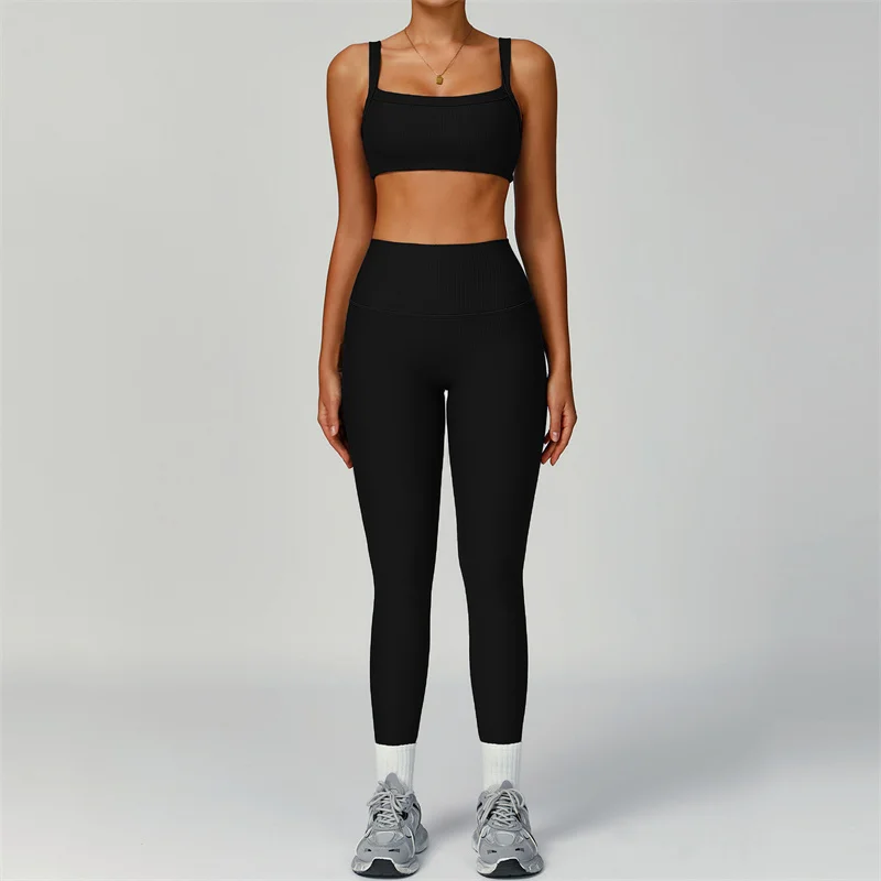 TRY TO BN Conjuntos de treino feminino yoga sutiã esportivo sem costura leggings com nervuras cintura alta fitness treino collants roupas de ginásio mulher