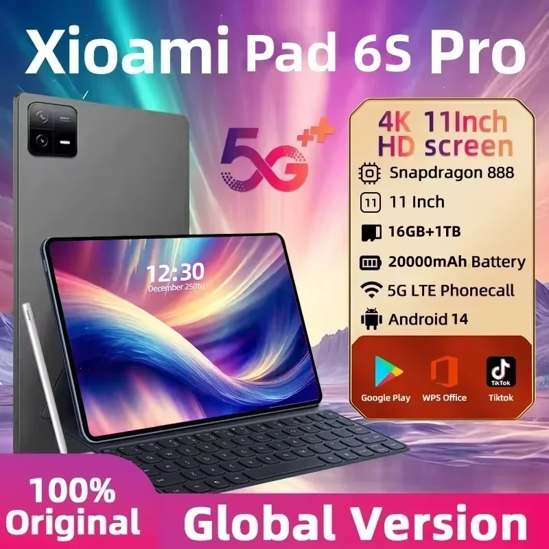 2024 Original Global Version Pad 6S Pro HD 4K Android 13.0 Snapdragon 888 11inch 16GB+512GB 10000mAh Tablet PC 5G Dual SIM WIFI