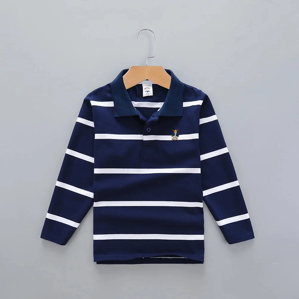 Spring Teen POLO Shirts Children' Clothing Striped Cotton Long Sleeve T-Shirts 3-14Years Baby Boy Girl Tops Kids T-Shirt Cotton