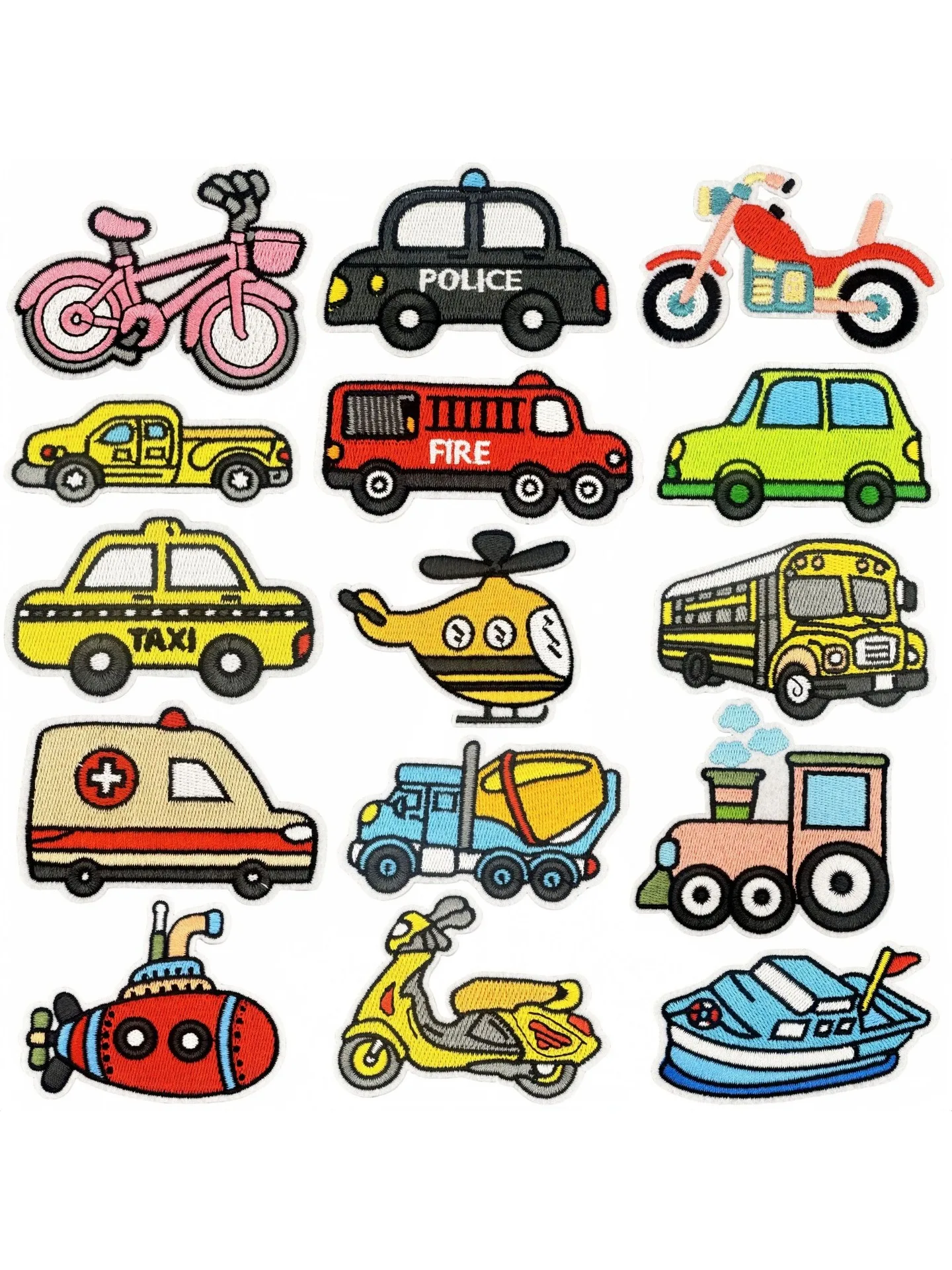 AliExpress Cartoon Transport Vehicles Embroidery Iron on Patches for Kids Clothing Bike Truck Train Boat Helicopter Colorful Cars Appliques
